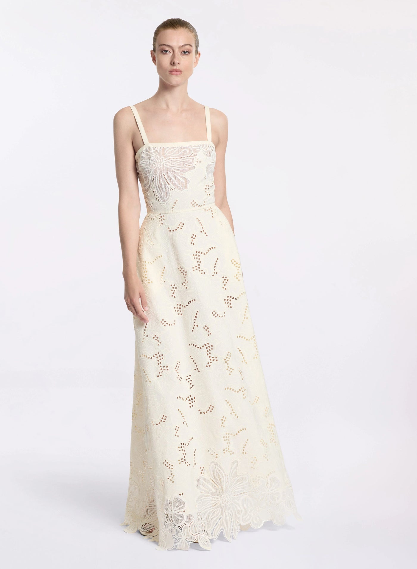 Abito lungo ricamato in cotone Elie saab