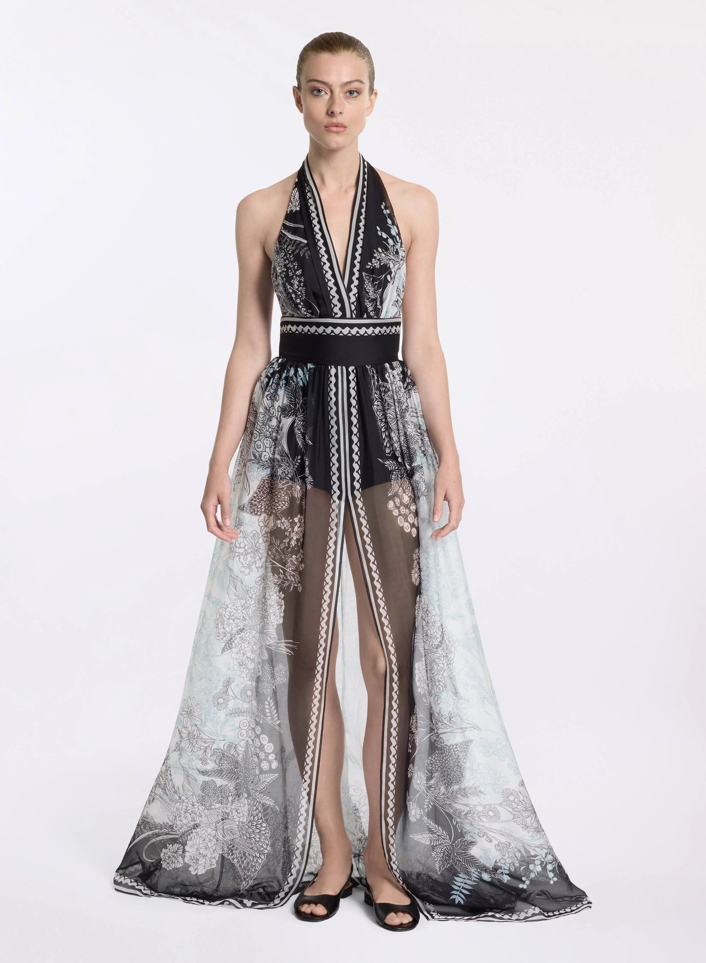 Abito lungo in chiffon stampato Elie saab